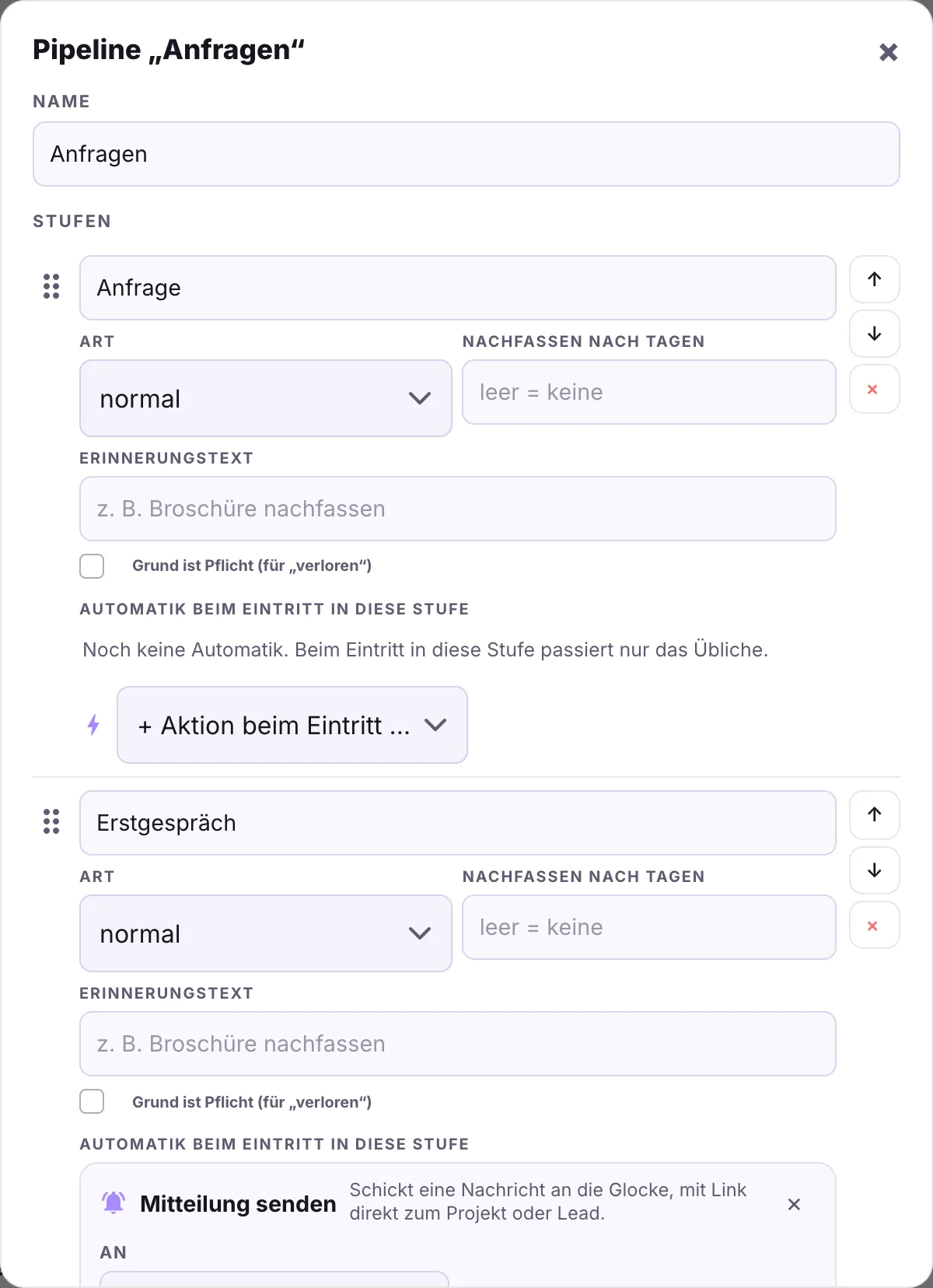 Pipeline-Editor mit Stufen und Automatik