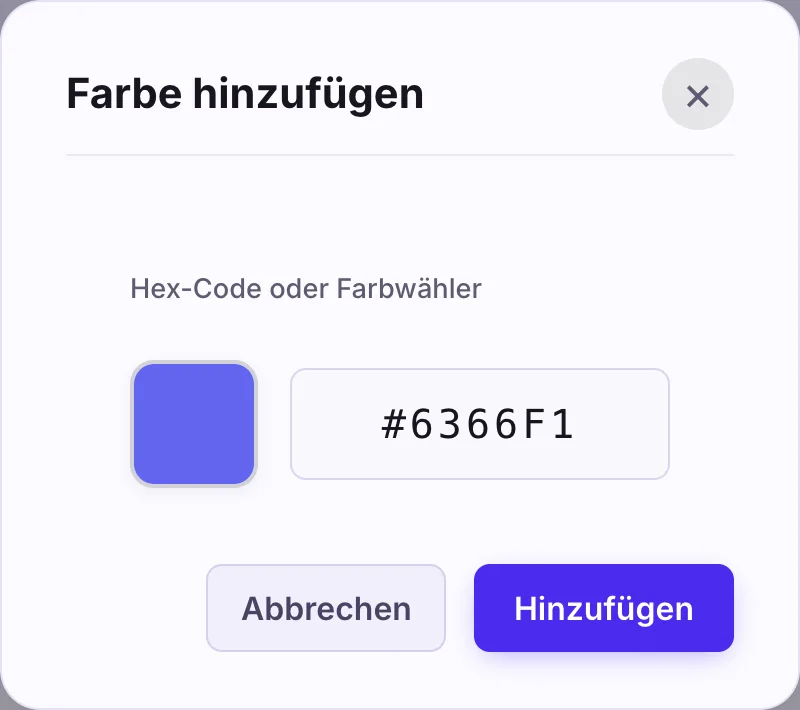 Fenster Farbe hinzufügen mit Farbwähler und Hex-Feld