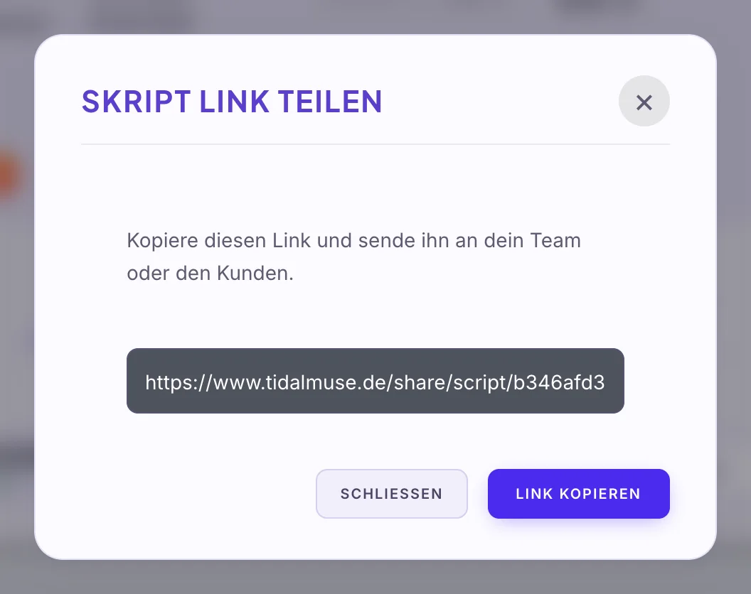 Fenster Skript Link teilen mit kopierbarem Link