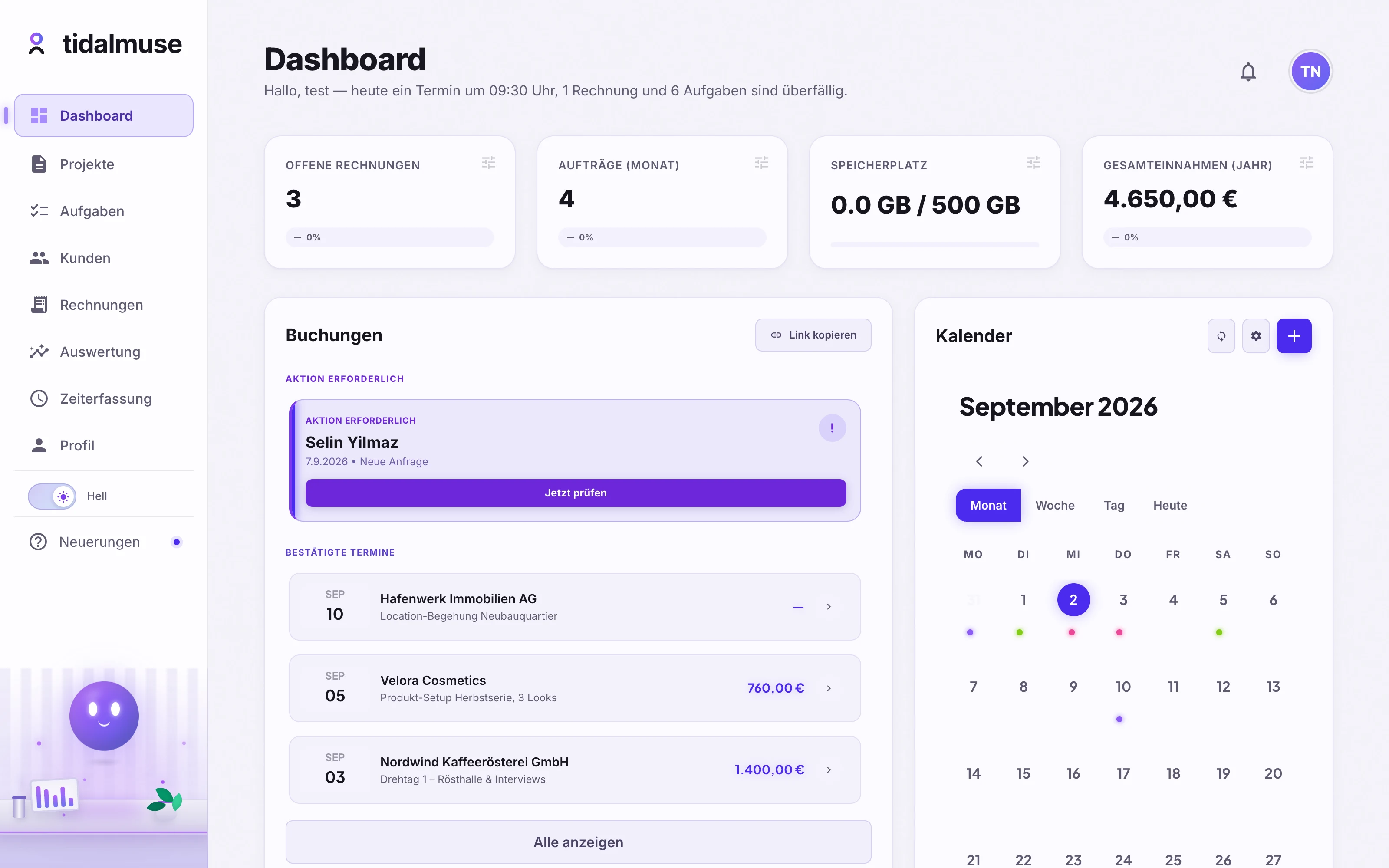 Dashboard Ansicht (hell)